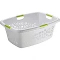 Produktbild: Rotho Wäschekorb Flowers, grau, mit 4 Griffen, aus Kunststoff, 65,1 x 26,2 x 48,6 cm, 50 Liter