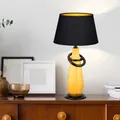 Produktbild: Tischlampe Beistellleuchte Schreibtischlampe Retro Leselampe Stoff gold schwarz