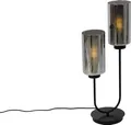 Produktbild: QAZQA - Art Deco Art-Deco-Tischlampe schwarz mit Rauchglas 2-flammig – Laura I Wohnzimmer I Schlafzimmer - Länglich - LED geeignet E27