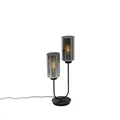 Produktbild: Qazqa Art Deco Tischleuchte - Laura - Schwarz mit Rauchglas, max. 40W, Geeignet für LED, 64cm, Ideal als Schlafzimmerlampe und Wohnzimmerlampe