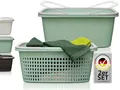 Produktbild: Hausfelder Wäschekorb mit Henkel 35L, Wäschewanne Plastik Grün, Stabil & Wetterfest, Wäschekörbe 58x37x25cm aus Kunststoff für Bad Camping (2er Set)