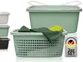 Produktbild: Hausfelder Wäschekorb Wäschewanne 58x37x25cm (Jadegrün, 1 Korb + 1 Wanne, 35 l) (Set, 2 St., 1 x Wäschekorb + 1 x Wäschewanne), mit klappbaren Henkeln, mit Griffen, 35 Liter
