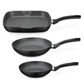 Produktbild: GSW Pfannen-Set Gourmet Granit – hochwertiges Pfannenset bestehend aus 2 Bratpfannen und 1 Grillpfanne, auch für Induktion, Antihaftbeschichtung – Aluminium, 3-teilig, Schwarz