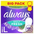 Produktbild: Always Daily Fresh Slipeinlagen Long, mit 100% pflanzenbasierten Fasern, 38 Stück, ohne Duft, bis zu 12 Stunden Schutz, ohne Duft