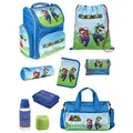 Produktbild: Schulranzen 1. Klasse für Jungen und Mädchen in Blau mit Super Mario Motiv 9 tlg. Schultaschen Set mit Brotdose, Trinkflasche und Sporttasche - Blau/Bunt