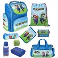 Produktbild: Familando Schulranzen Schulranzen für die 1. Klasse, 930 Gr., 15 L Volumen (Set, 9-tlg., inkl. Federmappe und Sporttasche), Nintendo SUPER MARIO und Luigi blau