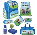 Produktbild: Familando Schulranzen Schulranzen für die 1. Klasse, 930 Gr., 15 L Volumen (Set, 9-tlg., inkl. Federmappe und Sporttasche), Nintendo SUPER MARIO und Luigi