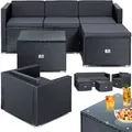 Produktbild: Polyrattan Lounge Aruba – Gartenlounge Für 4-5 Personen Gartenmöbel-set Sitzgruppe Aus 3er Gartensofa Sessel Hocker Und Beistelltisch Anthrazit - Kesser