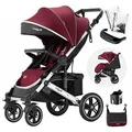 Produktbild: Daliya® Rapidy Buggy Kinderwagen 0-36 Monate Sportwagen mit Liegeposition Wickeltasche, Winterfußsack, Ess- & Spieltisch und mehr (Rot - Silber)