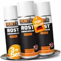 Produktbild: Rostio Rostumwandler Spray 3 x 400 ml – Rostkonverter & Korrosionsschutz – Rostentferner farblos – überlackierbar nach ca. 120 Min – Epoxidharz-Basis – temperaturbeständig bis 180 °C