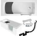 Produktbild: Badewanne Rechteck Set 5in1 170x75 Rechts, Seniorenbadewanne + Glastür und Holzsitz, Premium Ablaufgarnitur und Füßen | BADLAND AVO