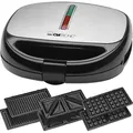 Produktbild: CLATRONIC 2-in-1-Sandwichmaker ST/WA 3670, 3in1 Sandwichtoaster, Waffeleisen und Kontaktgrill silberfarben