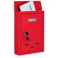 Produktbild: Relaxdays - Briefkasten mit Namensschild, aus Metall, mit 2 Schlüsseln, Postkasten schmal, HxBxT: 30,5 x 21 x 7 cm, rot