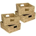 Produktbild: HMF Aufbewahrungskorb, Korb geflochten aus Wasserhyazinthe Seegras, 4er Set, passend für Kallax halbes Fach, 30x34x15cm