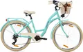 Produktbild: Goetze Mood 26 Zoll City Bike, 17 Zoll Tiefeinsteigerrahmen, 6-Gang Shimano, V-Bremse, LED-Beleuchtung, Komfortsattel, Rattankorb