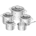 Produktbild: Zwilling Kochtopfset Essence, Metall, 5-teilig, 16 cm,20 cm,16 cm, 2 L,3.5 L,6 L,3 L, Messskala, backofengeeignet, hitzebeständige Griffe, Griffe werden nicht heiß, Sandwichboden, Kochen, Töpfe, Topfsets