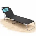 Produktbild: BigDean Sonnenliege klappbar 150 kg belastbar mit 4-Fach Verstellbarer Rückenlehne – hochwertige Gartenliege für Balkon, Garten & Strand - Klappliege Strandliege Liege schwarz