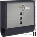 Produktbild: MONZANA® Briefkasten Kreuzschloss mit Kupfer-Schließzylinder drehbare Abdeckung 31x10x34 cm Sichtfenster Namensschild Zeitungsfach legierter Stahl 2 Schlüssel Postkasten Schwarz-Silber