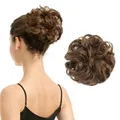 Produktbild: BARSDAR 100% Echthaar Haarteil Haargummi，Gelockt Unordentlich Dutt Extensions Echthaar Haarteil Haargummi Hochsteckfrisuren Unordentlicher Haarverlängerung für Damen Mädchen Mittleres Kastanienbraun