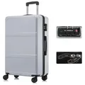 Produktbild: YONSLY Handgepäck-Trolley Premium Reisekoffer Hartschalen-Trolley Rollkoffer ABS in M–XL, 4 Rollen, TSA-Schloss, YKK-Reißverschluss, austauschbare Rollen und Griffe silberfarben 76 cm