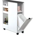 Produktbild: KESPER Servierwagen Nischenregal weiß – 60 x 25 x 86 cm – mit Abfalleimer & Rollen – schmaler Küchenwagen für Müll, Vorräte & Ordnung ... - Weiß/Dunkelgrau