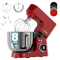 Produktbild: Heinrichs´s Küchenmaschine, Knetmaschine, Teigmaschine, 2500W Küchengerät, Doppel-Knethaken, Rührhaken, Schneebesen, 8 einstellbare Geschwindigkeiten, XXL 8L Edelstahlschüssel,geräuscharm,Robinrot