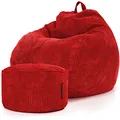 Produktbild: Green Bean® 2er Set Indoor XXL Sitzsack + Pouf mit EPS-Perlen Füllung - Fußhocker Fußkissen Hocker Bodenkissen Liegekissen Sitzkissen Lounge Chair - Rot