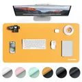 Produktbild: TECKNET Schreibtischunterlage, 80 x 40cm Große Tischschutzpolster, Wasserdichte Laptop Desk Mat,PU Leder Tischunterlage, Abwischbar Doppelseitige Schreibunterlage für Büro/Zuhause (Dunkelblau/gelb)