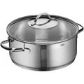 Produktbild: Silit Achat Kochtopf groß 24cm, Glasdeckel, Bratentopf Induktion 4,1l, Edelstahl teilmattiert, unbeschichtet, backofengeeignet, spülmaschinengeeignet, säurefest
