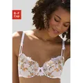 Produktbild: Bügel-BH LASCANA, Damen, Gr. 75, Cup F, orange (weiß, orange), Spitze, Obermaterial: 70% Polyamid, 22% Polyester, 8% Elasthan, BHs Bügel-BH, mit zarter, floraler Stickereispitze, sexy Dessous