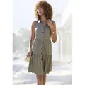 Produktbild: Sommerkleid VIVANCE, Damen, Gr. 38, N-Gr, grün (khaki), Web, Obermaterial: 100% Viskose, unifarben, figurumspielend kniefrei, ohne Ausschnitt, Kleider Sommerkleid, aus gewebter Viskose, Blusenkleid mit Knopfleiste und Hemdblusenkragen