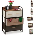 Produktbild: Schubladenschrank, 4 Stoff Fächer, Ablage, Schlafzimmer Nachtschrank, Minikommode Hbt 79 X 58 X 31,5 Cm, Braun - Relaxdays