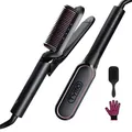 Produktbild: TYMO Glätteisen Haarglätter Bürste - 2 in 1 Glätteisen Locken und Glätten, Ionen Keratin Glättbürste für Schnell einen Seidig Glattes Haar mit 3D-Schwebepanel gegen Haarziehen, Für alle Haartypen