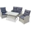 Produktbild: Green Spirit - Garten Sitzgruppe Monte Carlo - Grau, Polyrattan, für 4 Personen, Sicherheitsglas, Wetterfest, Gartenmöbel-Set 4 teilig mit Bank, Tisch, 2 Sessel - Dininglounge-Set, Garten-Essgruppe