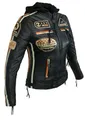 Produktbild: Damen Motorradjacke Lederjacke Damen Jacke mit Protektoren Lederjacke mit Kapuze Leather Jacket Biker Jacket Custom Jacke (DE/NL/SE/PL, Alphanumerisch, S, Regular, Regular, Orange gestriffen)