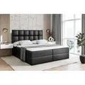 Produktbild: ALTDECOR Boxspringbett mit Matratze und Lattenrost - RICAR - 160x200 cm - Schwarz Kunstleder - Boxbett, Topper, Polsterbett mit Bettkasten, Bett mi... - Schwarz