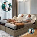Produktbild: TRADA Adele Boxspringbett 180x200 Elektrisch verstellbar Taschenfederkern Doppelmatratze 9 Zonen Topper Bett mit Bettkasten Velour Stoff Beige