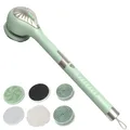 Produktbild: Elektrische Körperbürste Badebürste Rückenbürste Mit 6 AufsäTzen, Duschbürste mit Langem Stiel IP67 Wasserdicht 3 Geschwindigkeit Spin Reinigung Bürste für Spa Dusche Peeling Massagebürste, Grün