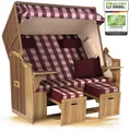 Produktbild: Strandkorb Ostsee 2,5-Sitzer 150cm breit in Beige Rot Kariert Montiert ideal für Balkon, Terrasse oder Garten