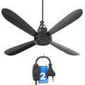 Produktbild: Bestlivings Mobiler Deckenventilator mit Stecker und Schalter, 220V-240V / 5 Watt, Ø40 cm Portabler Decken - Ventilator mit Aufhänger, Energiesparend (Schwarz)