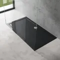 Produktbild: Duschtasse Duschwanne 90x160x4 Flach Aus Acryl In Schwarz Rechteckig Din-anschlüsse Für Bodenebene Montage Geeignet Faro2 - Doporro