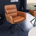 Produktbild: riess-ambiente Drehbarer Design Stuhl BIG GEORGE cognac Echtleder Microfaser mit Armlehne Retro Drehstuhl Esszimmerstuhl Konferenzstuhl