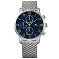 Produktbild: Tommy Hilfiger Herren-Multifunktions-Quarzuhr 44mm mit Blauem Zifferblatt, Edelstahlgehäuse und Mesh-Armband, 3ATM Wasserbeständigkeit - 1791398