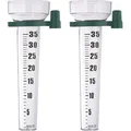 Produktbild: Relaxdays Regenmesser 2er Set, mit Halterung, Niederschlagsmesser Garten, Skala 35 mm/m2, Kunststoff, transparent/grün