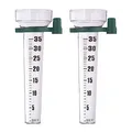 Produktbild: Relaxdays Regenmesser 2er Set, mit Halterung, Niederschlagsmesser Garten, Skala 35 mm/m², Kunststoff, transparent/grün