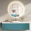 Produktbild: HOKO Design Badspiegel rund 60 cm Malaga mit Metall Rahmen Weiß. Runder Bad Wandspiegel LED beleuchtet + Touch Schalter + LED Licht Wechsel-Warmweiß-Kaltweiß-Neutral