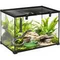 Produktbild: PawHut Terrarium für Reptilien Reptile Fütterungsbox Glasterrarium Amphibien Spinnentiere mit Thermometer Reptilienzuchtbox Metall Schwarz 50 x 3...