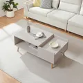 Produktbild: [en.casa] Couchtisch Hallevil Wohnzimmertisch mit Schublade eckig Beistelltisch Stauraum 106 x 59 x 44 cm Sofatisch Hellgrau
