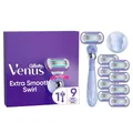 Produktbild: Gillette Venus Extra Smooth Swirl Rasierer Damen, Lila - Damenrasierer für Langanhaltende Glätte Und Geschmeidigkeit, Inkl. 9 Nassrasierer Rasierklingen, Handstück Und Duschhalterung