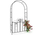 Produktbild: Relaxdays Rosenbogen mit Tor, HxBxT:228x116x36,5cm, Eisen, Verzierung, Rankhilfe für Rosen & Kletterpflanzen, schwarz - Schwarz